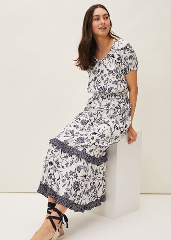 Phase Eight Ferne Floral Co-Ord Skirts Navy/White Australia | QV2064159